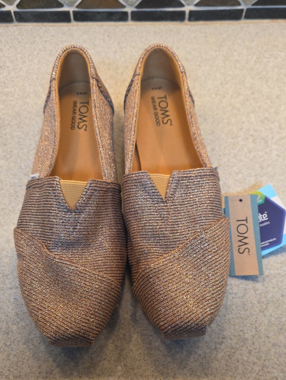 TOMS Rose Gold Glitter Slip-On Loafers